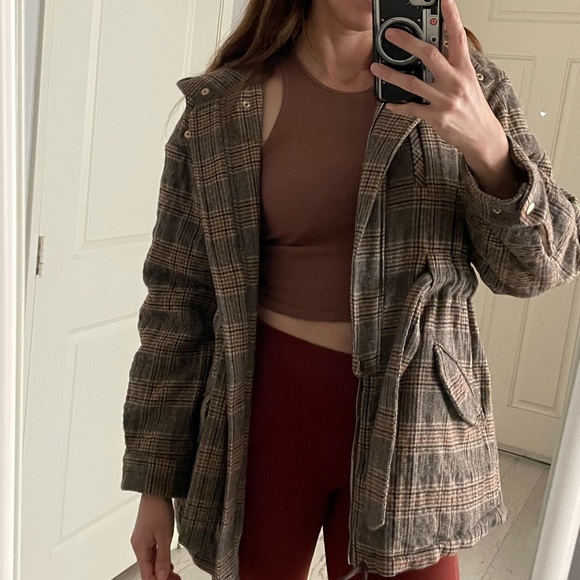 ba&sh Cox Marron Lady Coat Hooded Size 2 Us 8 Plaid Belted Wool blend - Picture 7 of 13